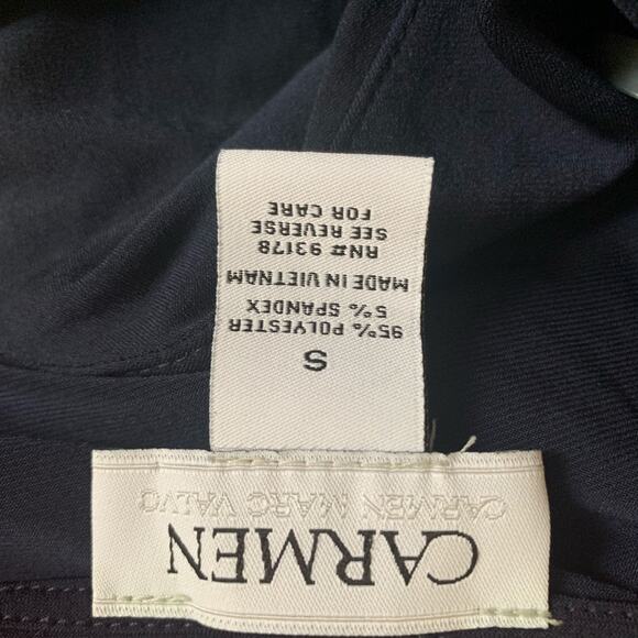 Carmen Carmen Marc Valvo Short Sleeve Zip Blouse Women's Small Navy - Picture 2 of 5